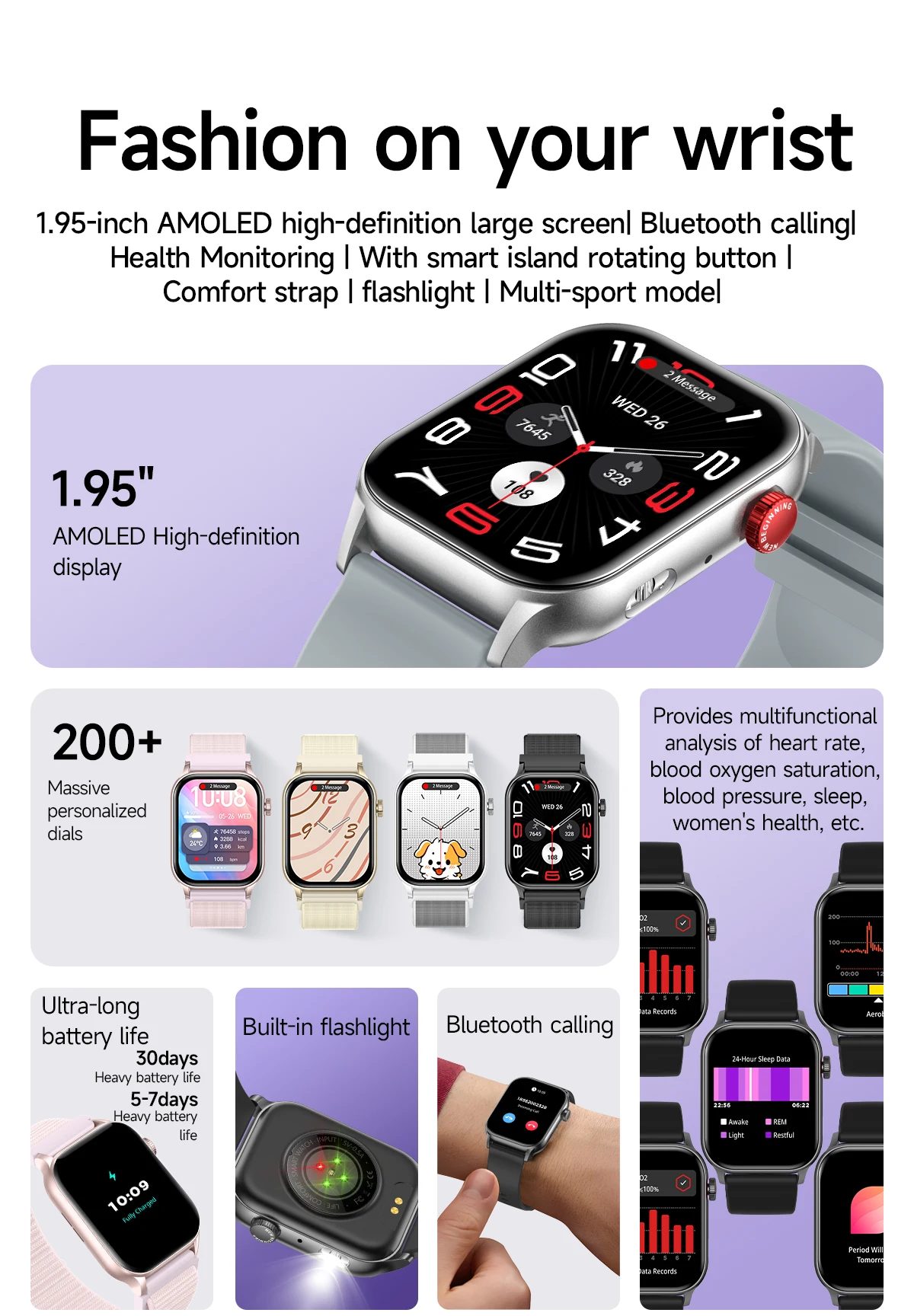 Смарт-часы для владельца времени мужчин и женщин 1 952-дюймовый экран легкий вес