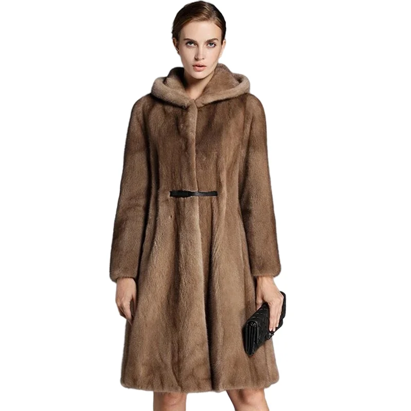 HQ  Velvet high quality mink fur coat natural real woman fashion fur coat with cap  warm