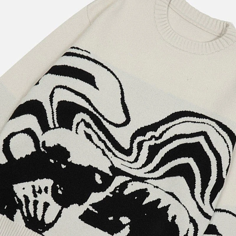 Y2K Ретро Толстовка Осень Зима ENO Портрет Мультяшный Узор Оригинальная Pyeong