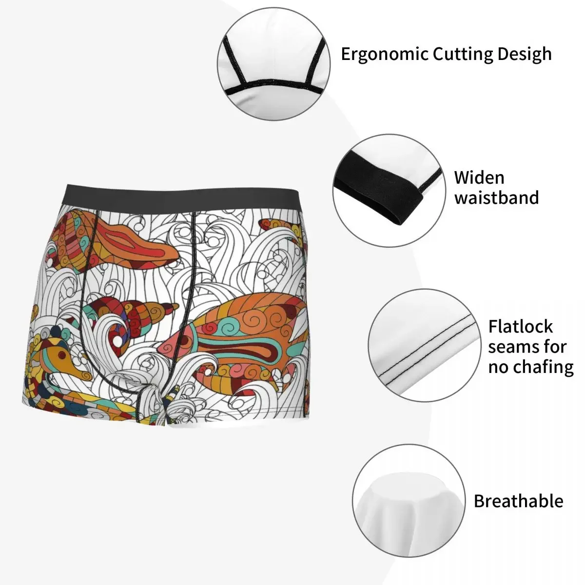 Трусы-боксеры рыбные животные из моря мягкие свободные и счастливые дышащие