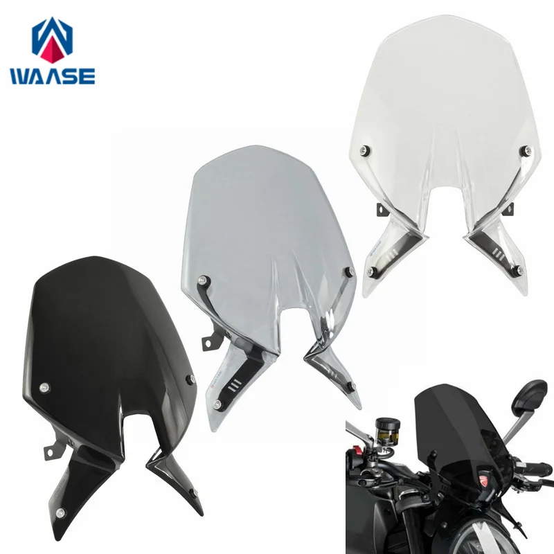 

waase For Ducati Monster 937 950 M937 M950 2021 2022 Windscreen Windshield Wind Deflector Shield Screen Visor Glass with Bracket