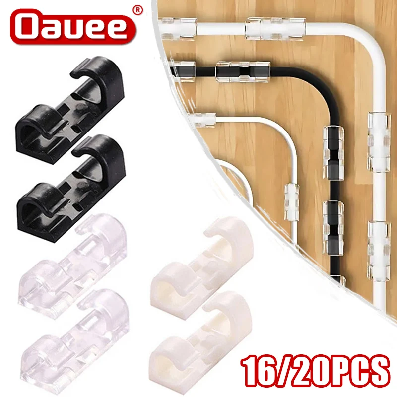 

16/20PCS Cable Clips Organizer Drop Wire Holder Cord Management Self-Adhesive Cable Clips Manager Fixed Clamp Data Wire Winder