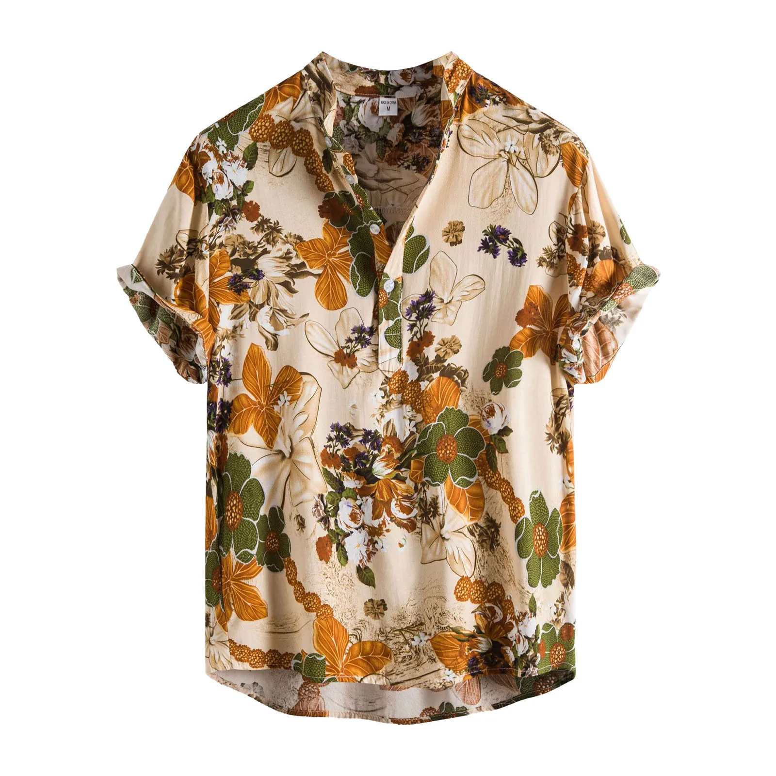 

Summer Men Shirt Birds Floral Print Short Sleeve Shirts Casual Short Sleeve Lapel Hawaiian Blouse Vacation Beach Tops Camisas
