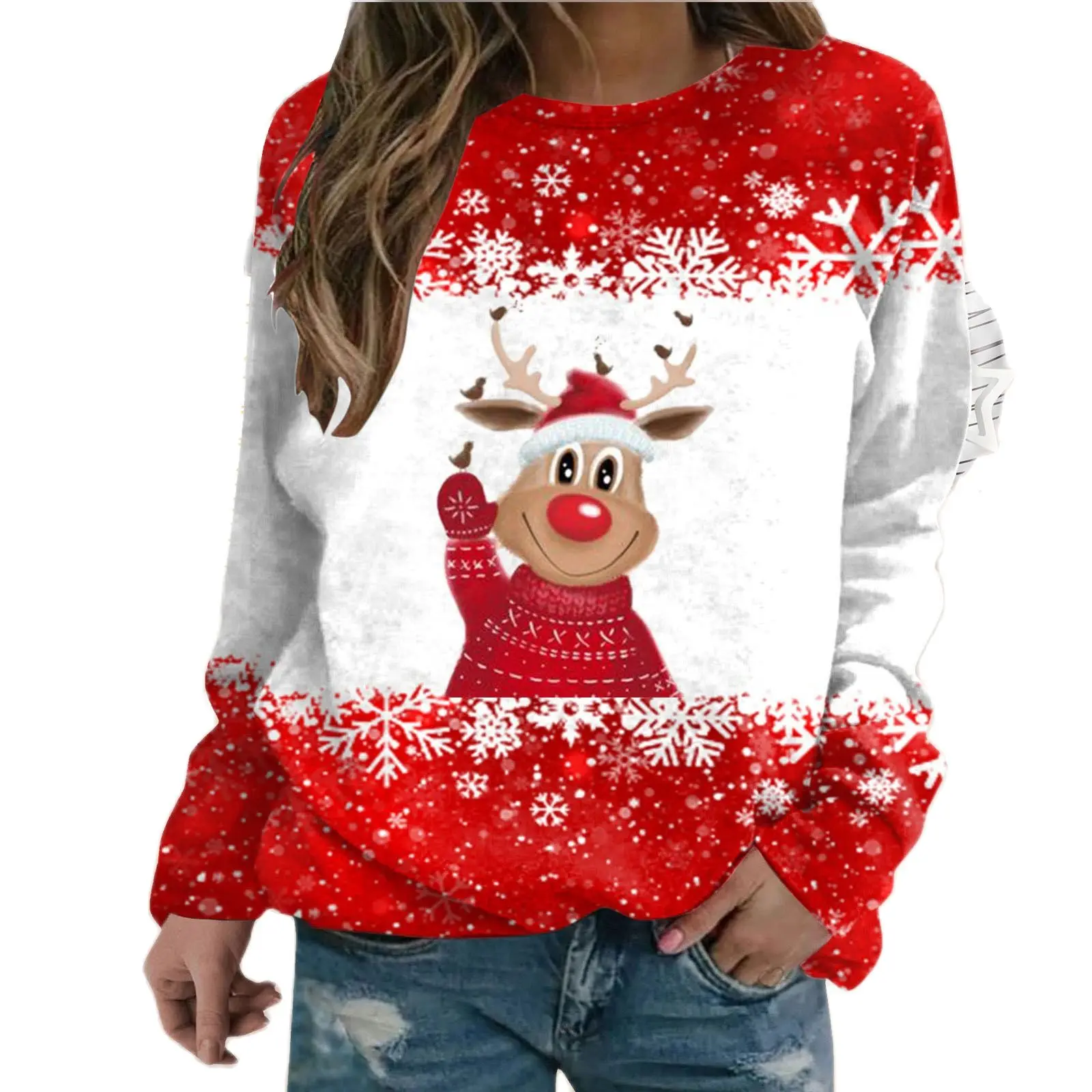 2023 New Year Christmas Women's T-Shirt Long Sleeve Christmas Tree Print 3D Digital Print Fashion Personality Casual Women's Top