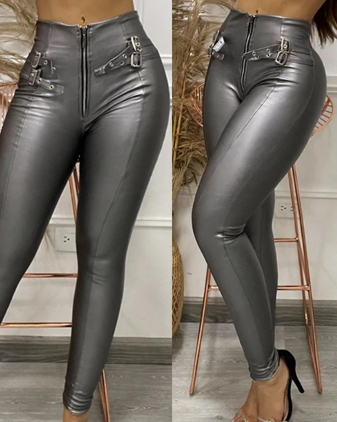 

2023 модные женские брюки, элегантные пикантные узкие брюки на молнии с ушками, женские брюки, повседневная одежда, наряды