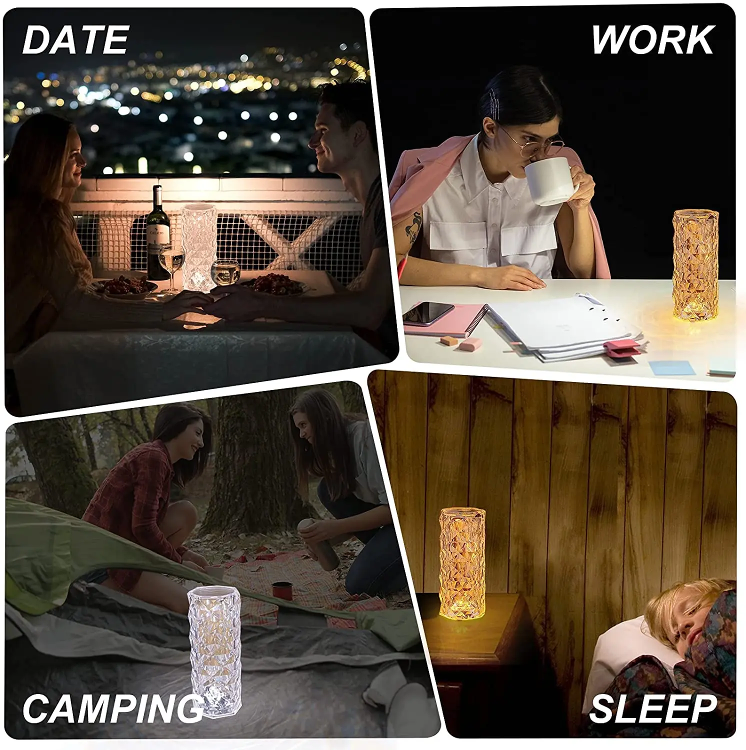 Crystal Table Lamp Rose Light Projector 3/16 Colors Adjustable Romantic Diamond Atmosphere USB Bedroom Touch Night |