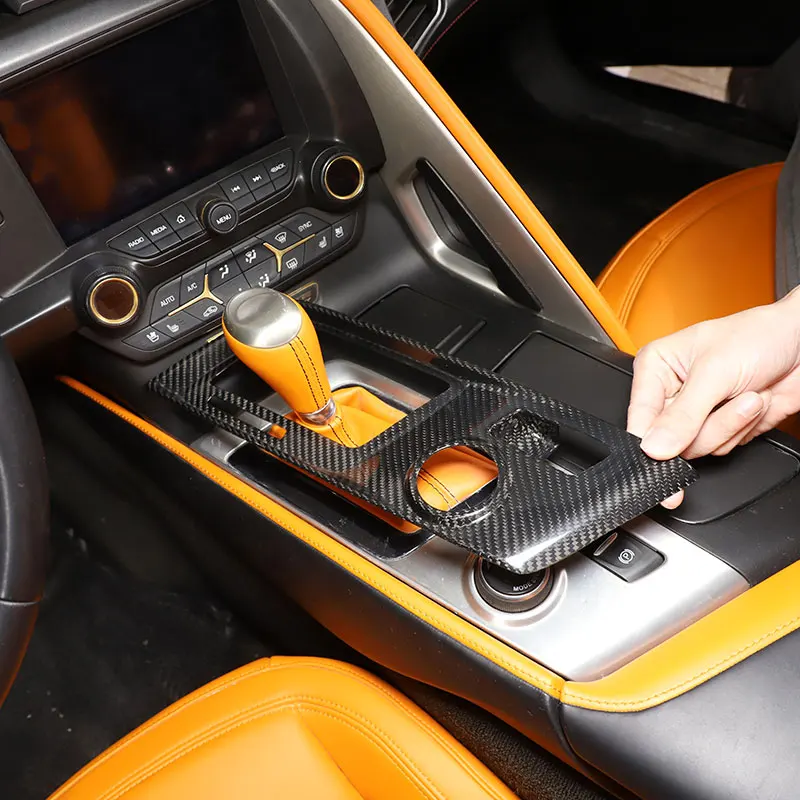 

For Chevrolet Corvette C7 2014 2015 2016 2017 2018 2019 Real Carbon Center Gear Shift Panel Cover Trim Sticker Car Accessories
