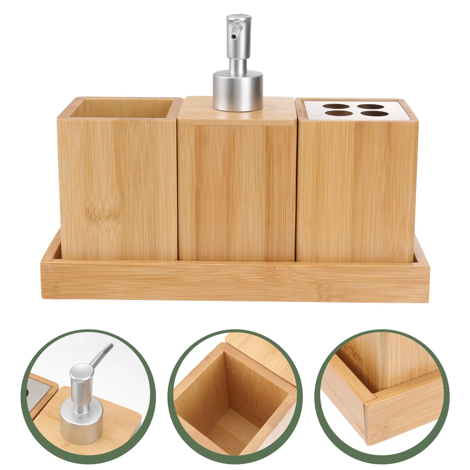 

4pcs Bamboo Wood Bathroom Set Luxury Bathroom Essentials Toothbrush Holder Bottle Family Bath Accessories Set