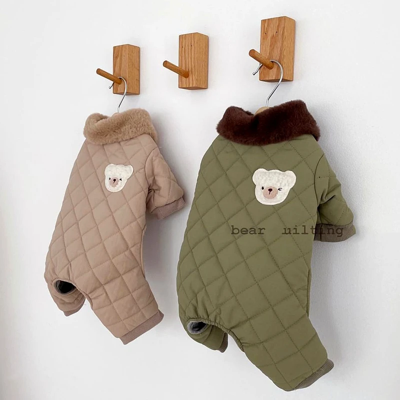 Puppy Down Coat Winter Thickened Pet Four Leg Cotton Padded Clothes Teddy Warm Clothes Soft Solid Color Dog Clothes