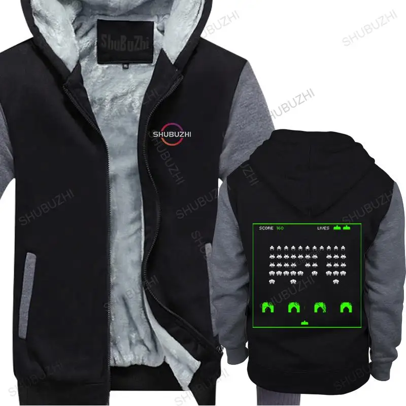 

mens winter hoody warm hooded zipper Space Invaders 2 old school classic arcade game hoodies Basic homme casual thick hoodie
