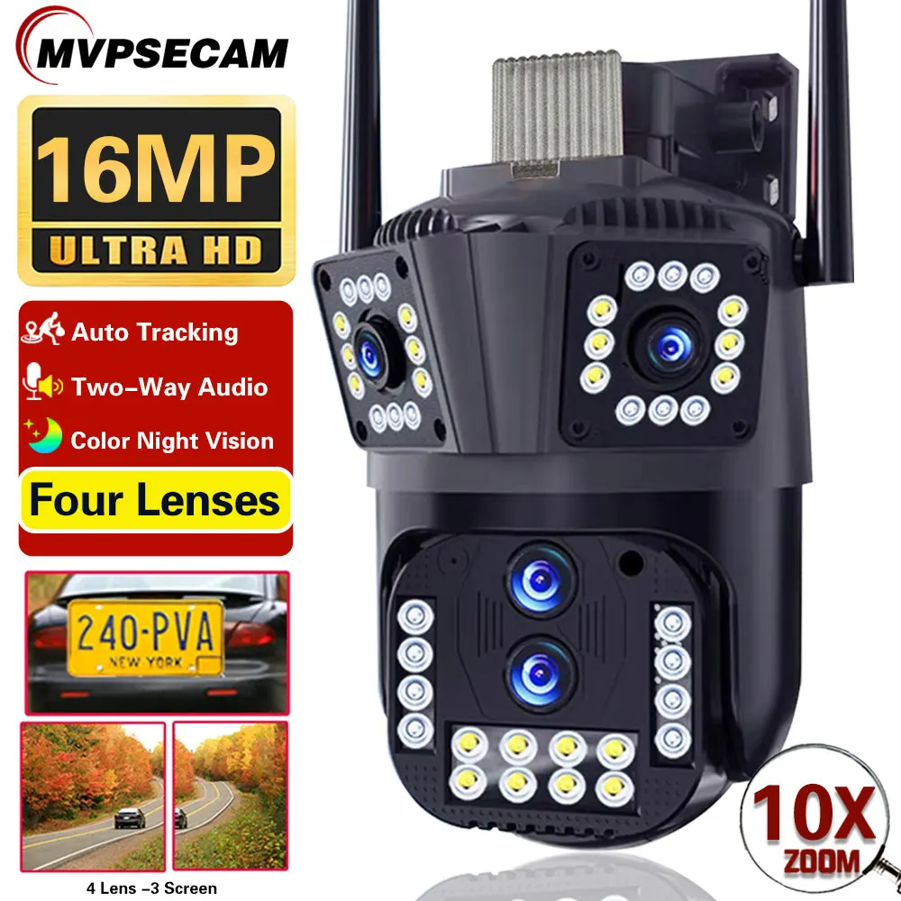 

8K 16MP WiFi IP Camera 10X Zoom 4K Outdoor Security Cam CCTV Video Surveillance Four Lens Three Screen AI Tracking Night Vision