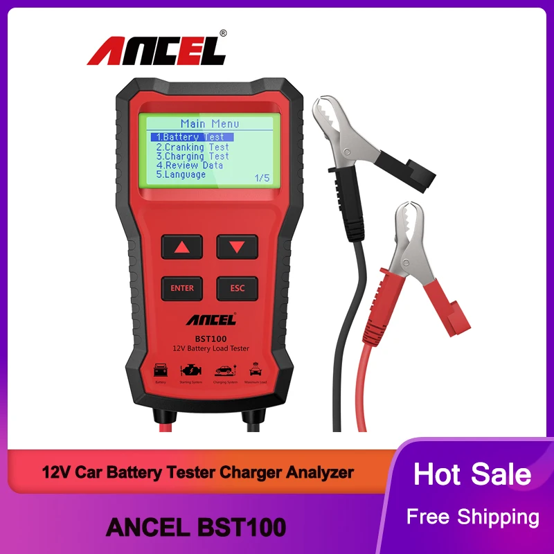 Автомобильный анализатор аккумулятора ANCEL BST100, 12 В, многоязычный тестер заряда аккумулятора