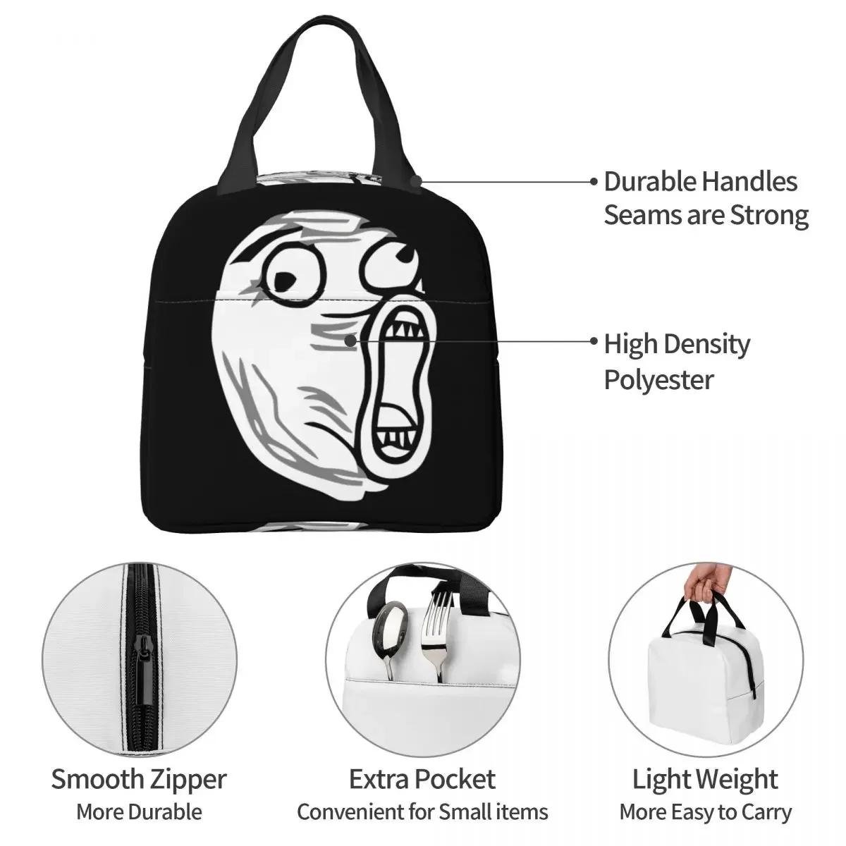 Изолированная сумка для ланча Trollface Meme Термосумка многоразовый комикс Rage