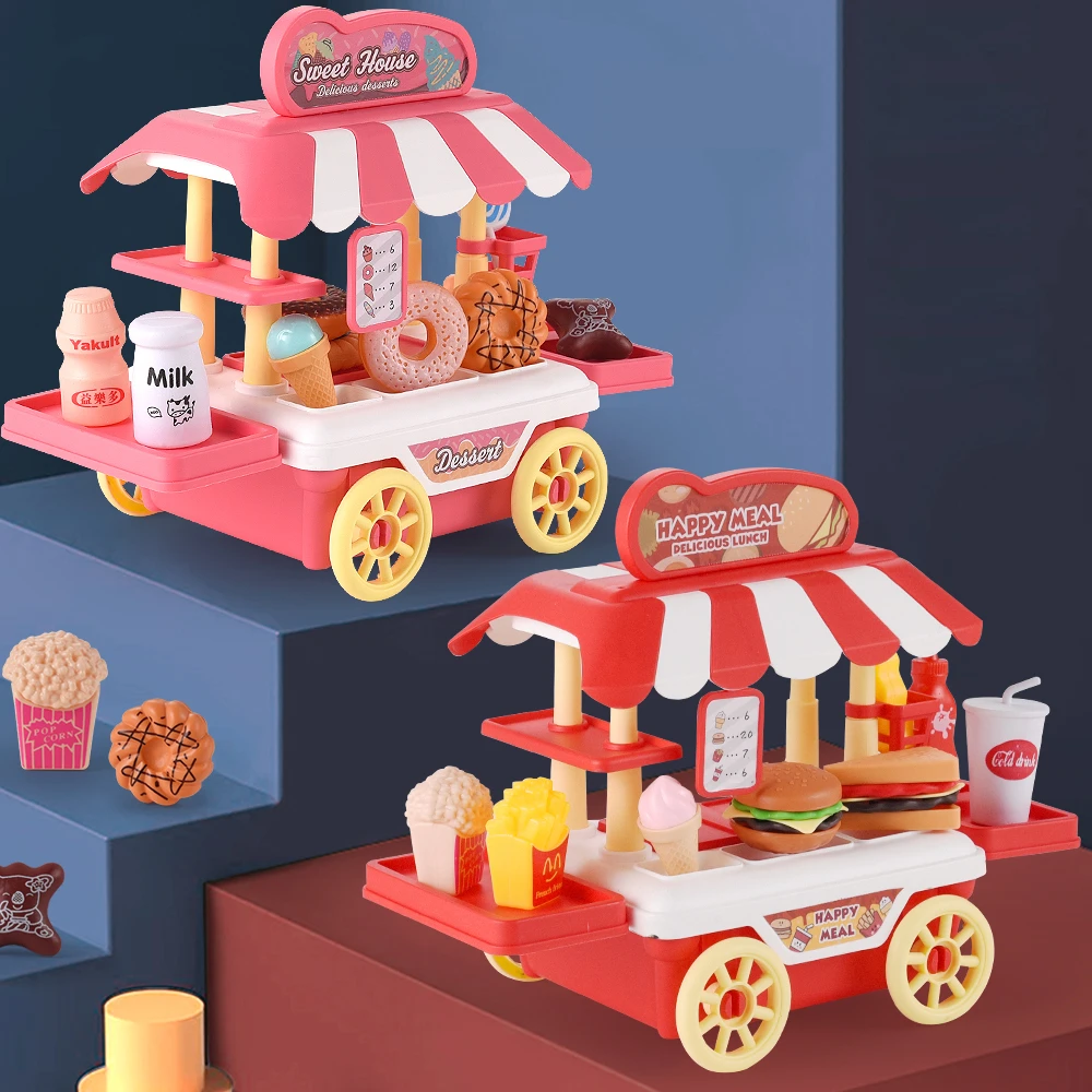 

Mini City Street View Food Shop Ice Cream Car Building Blocks Mini Hamburg Dessert Vehicle Figurine Bricks Toys For Children