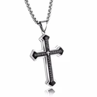 darhsen the lords prayer 6 5cm black male men cross pendant christian necklace stainless steel chain fashion mens jewelry