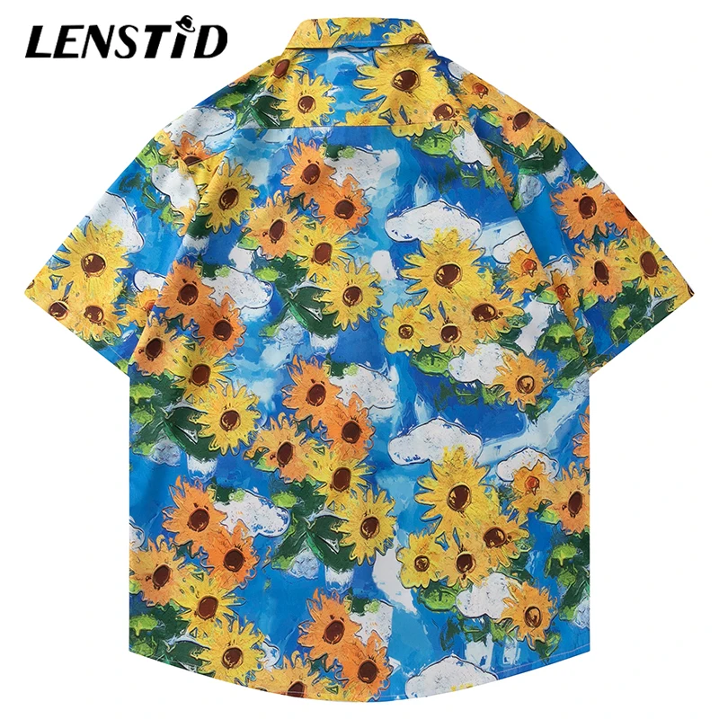 Летние мужские Гавайские пляжные рубашки LENSTID с коротким рукавом в стиле хип-хоп