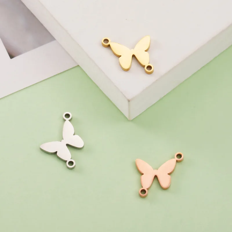 10pcs Stainless Steel Mirror Polish Butterfly Insect Pendant Charms Connectors For Bracelets Jewelry Making  Finding Accessories