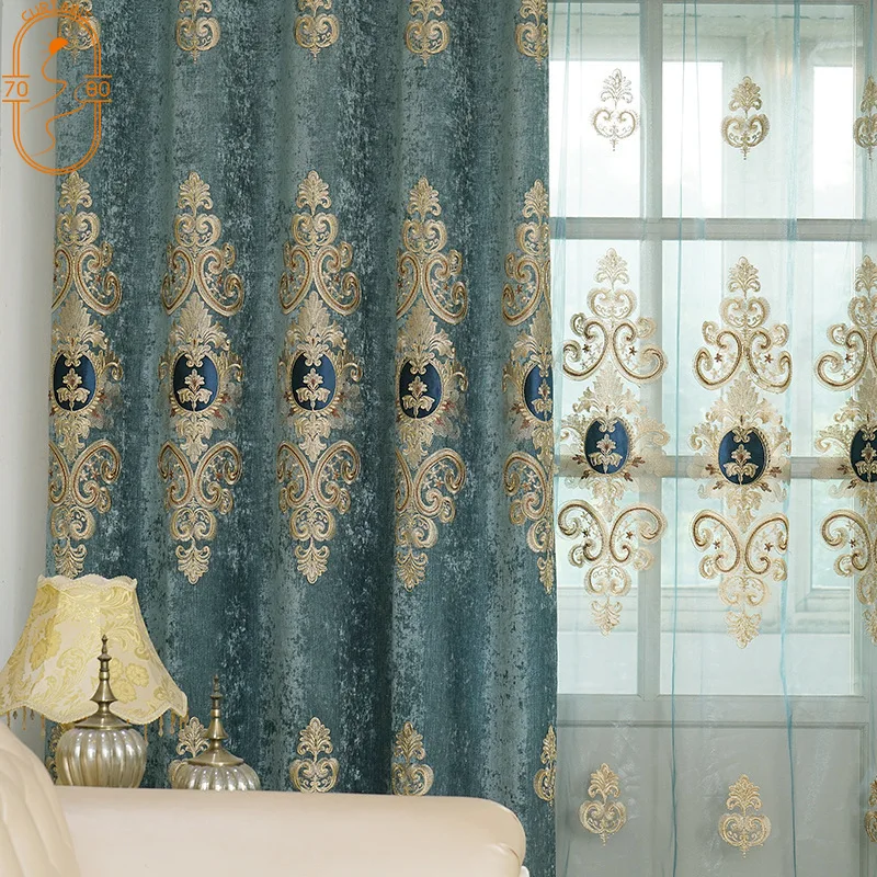 

European-style High-end Embroidered Chenille Curtains for Living Room Bedroom Balcony Curtains Finished Home Decoration