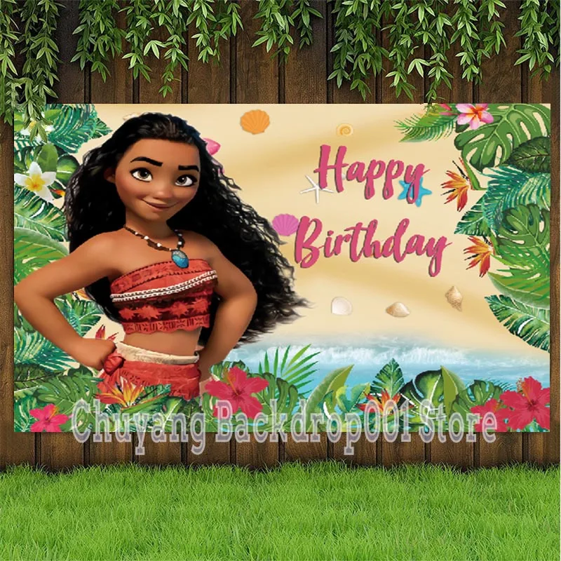 Disney Girls Moana foto sfondo principessa neonato festa di buon compleanno cartone animato zigana decorazione fotografia sfondi Banner