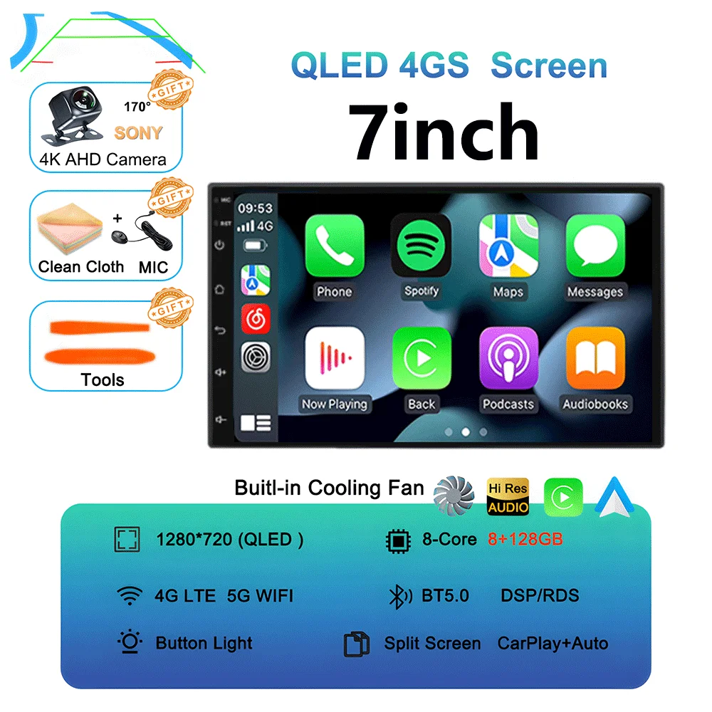 7-дюймовый QLED экран 2 Din Универсальный Android 15 Автомобильный DVD GPS Радио Стерео Автомобильный радиоприемник Мультимедийный плеер Авто CarPlay Автора Радио Аудио