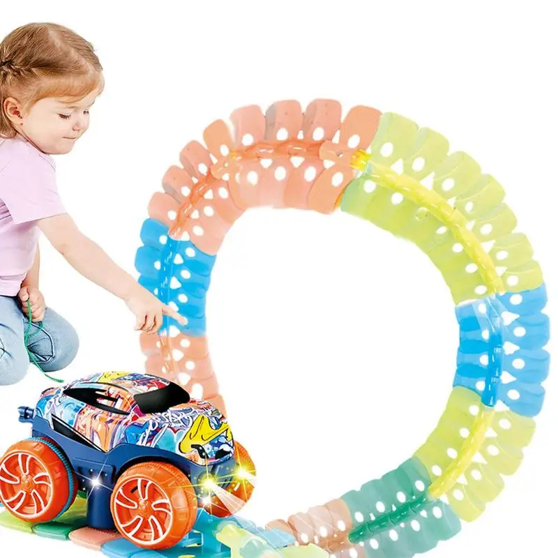 

Car Track Set Flexible Race Track Toy Car Track Play Set With LED Glow Tracks Racing Set Light Up Car Track Toys Gifts For Girls