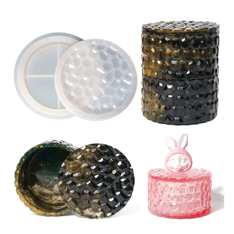 

DIY Diamond Pattern Storage Box Crystal Epoxy Resin Mold Multi Layers Storage Jars with Lid Silicone Mould Desktop Ornament