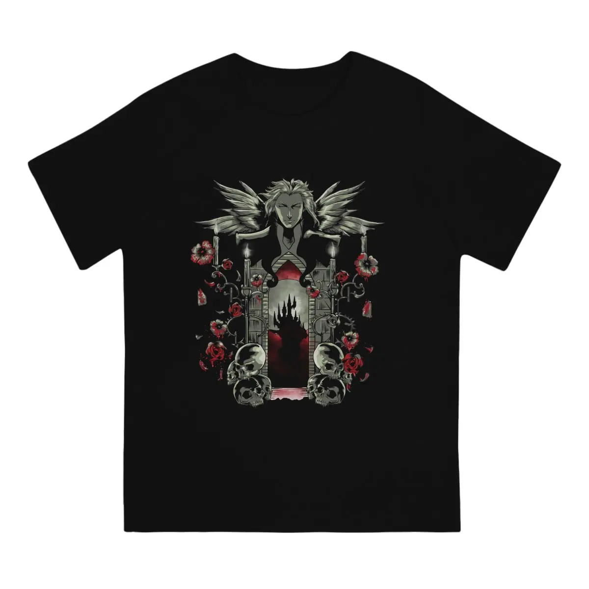 

Blood and Roses T Shirts for Men Pure Cotton Crazy T-Shirt Round Collar Castlevania Trevor Belmont TV Tee Shirt Short Sleeve