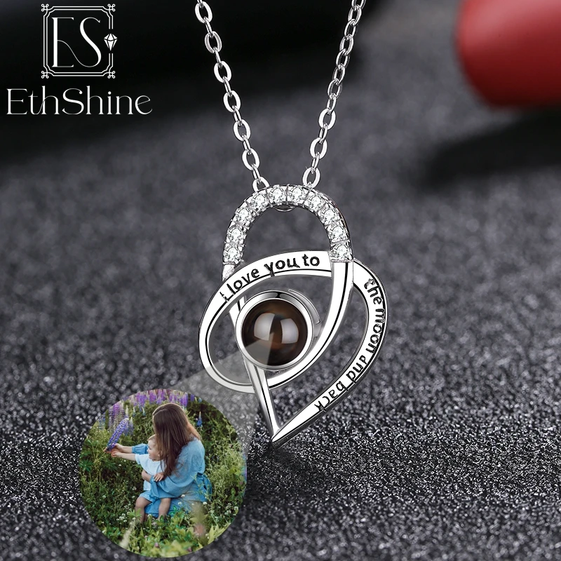 

EthShine 925 Sterling Silver Custom Projection Photo Necklace Delicate Jewelry Personalized Projection Image Pendant Necklace