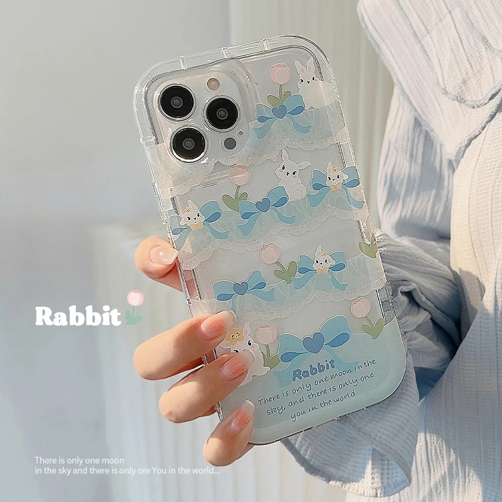 

Ins Elegant Cartoon Lace Bunny Phone Case for iPhone 14 13 12 11 Pro Mini XS Max 8 7 Plus X XR Shockproof Phone Cover