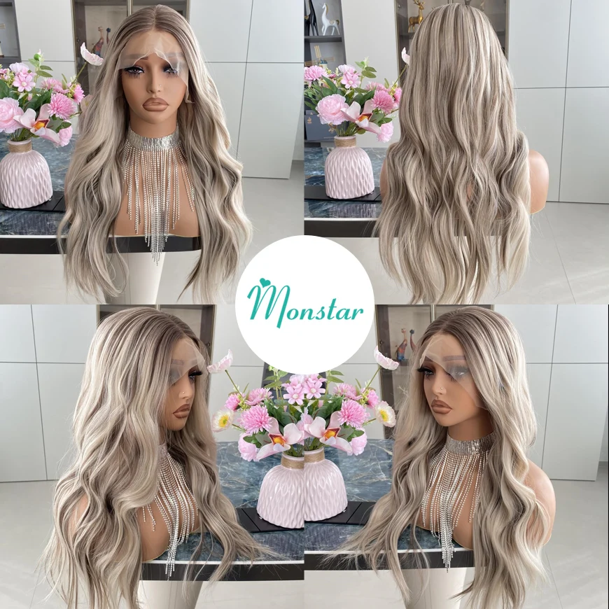 Парик в виде светлой золы 13x6 парик с фронтальной шнуровкой из выделяющихся