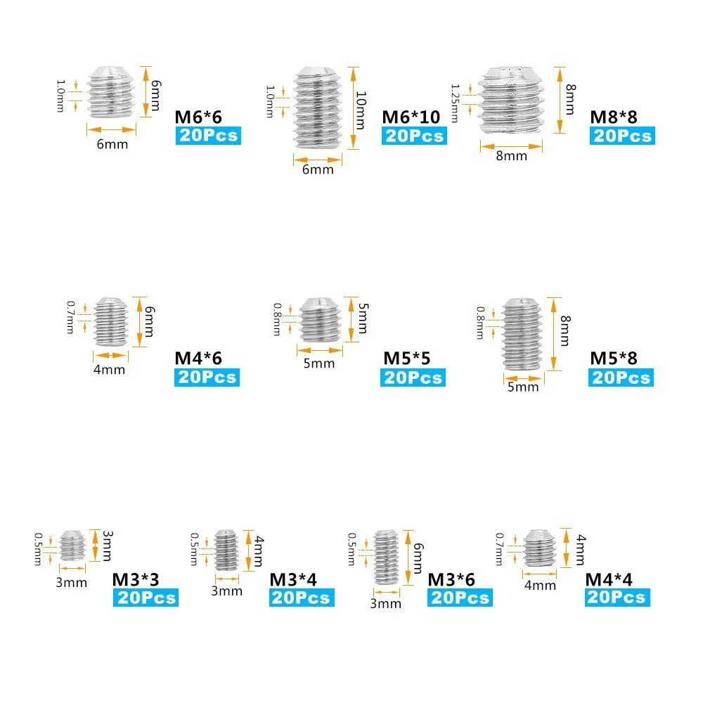 ZoeRax 200 Шт. Набор Винтов Из Нержавеющей Стали 304 M3-M8 Винты С Шестигранной Головкой И