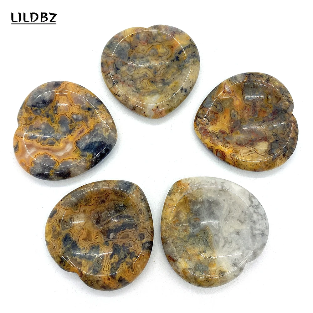 

Wholesale Natural Stone Crazy Agate Decompression Artifact 40x40mm Love Heart Shaped Thumb Press Home Decoration Healing Crystal