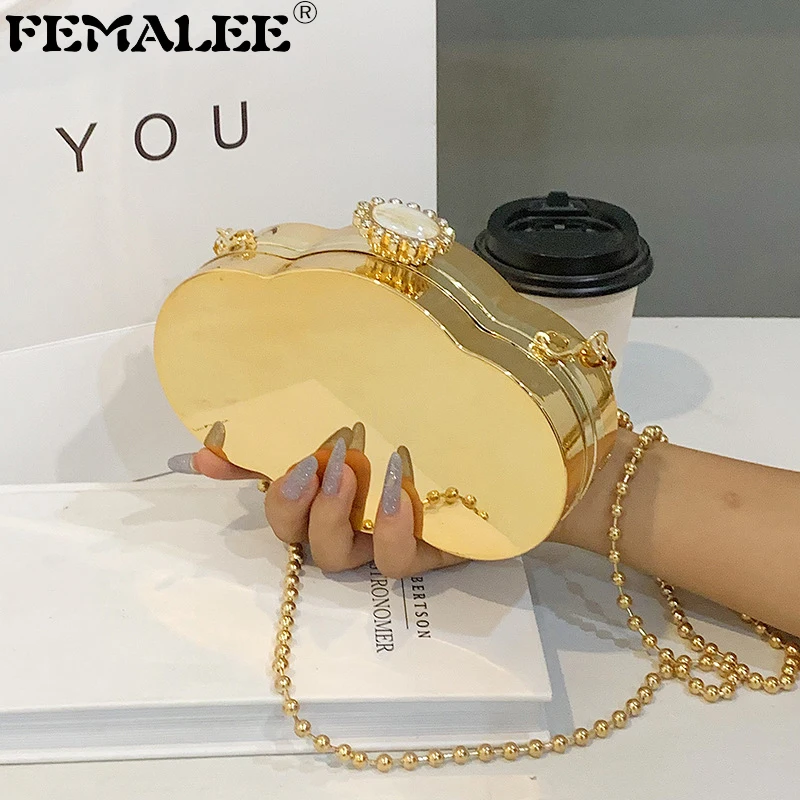 

Женские дизайнерские мини-сумки с цепочками, металлический футляр в форме облака, женский клатч 2022, кошельки, Модные металлические сумочки ...