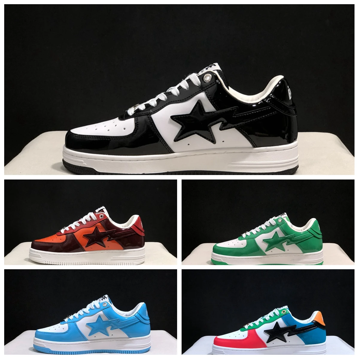 

2023 Bapesta Casual Shoes Woman Fashion Patent Leather Bapesta clgz Sneaker Black White Outdoor Trainers Plate-forme Sneakers
