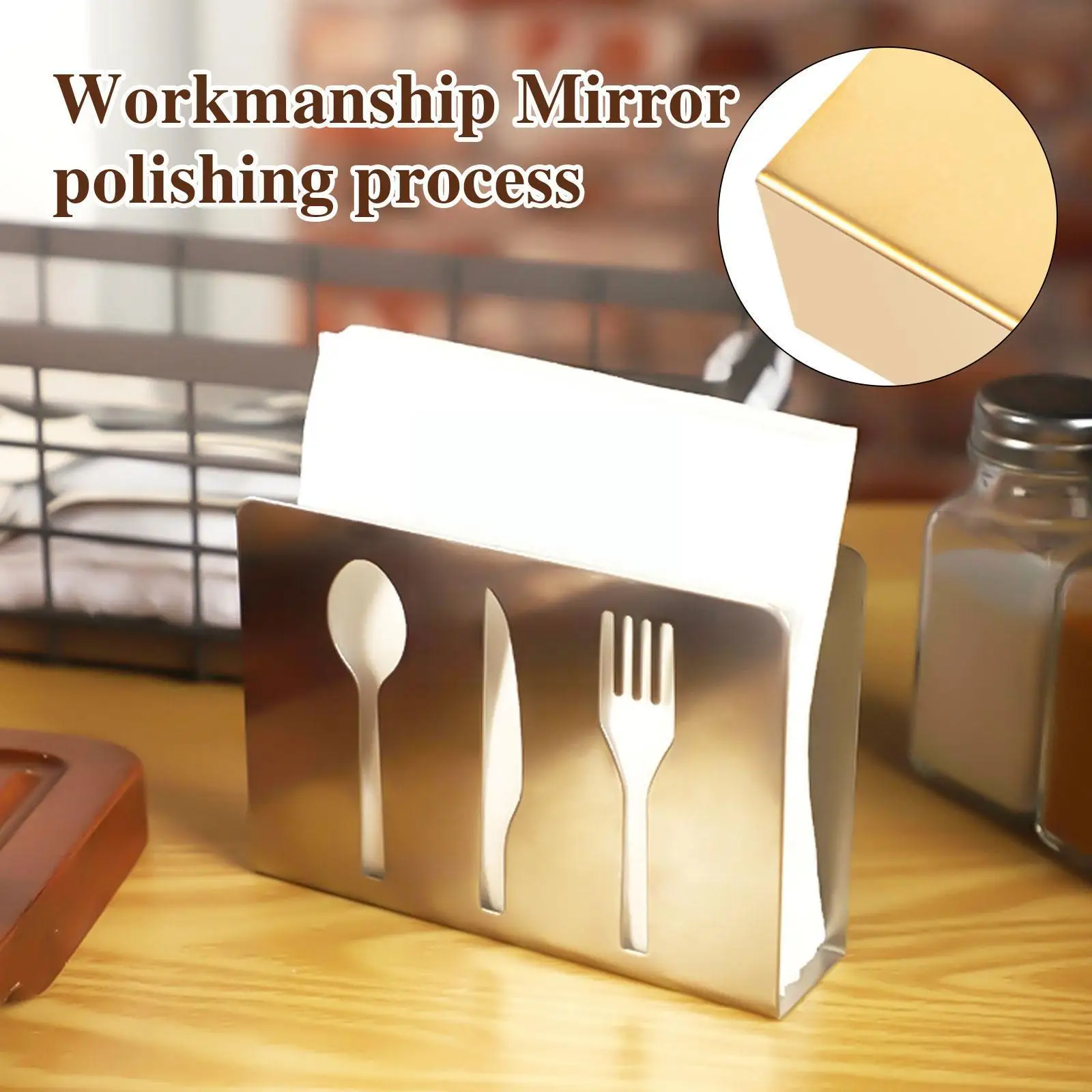 

Stainless Steel Napkin Rack Box Tissue Holder Cutlery Floral Hollow-Out Design F9V2