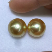 huge charming pair of 12 13mm natural south sea genuine golden round good luste loose pearl gem genstone 888aaa