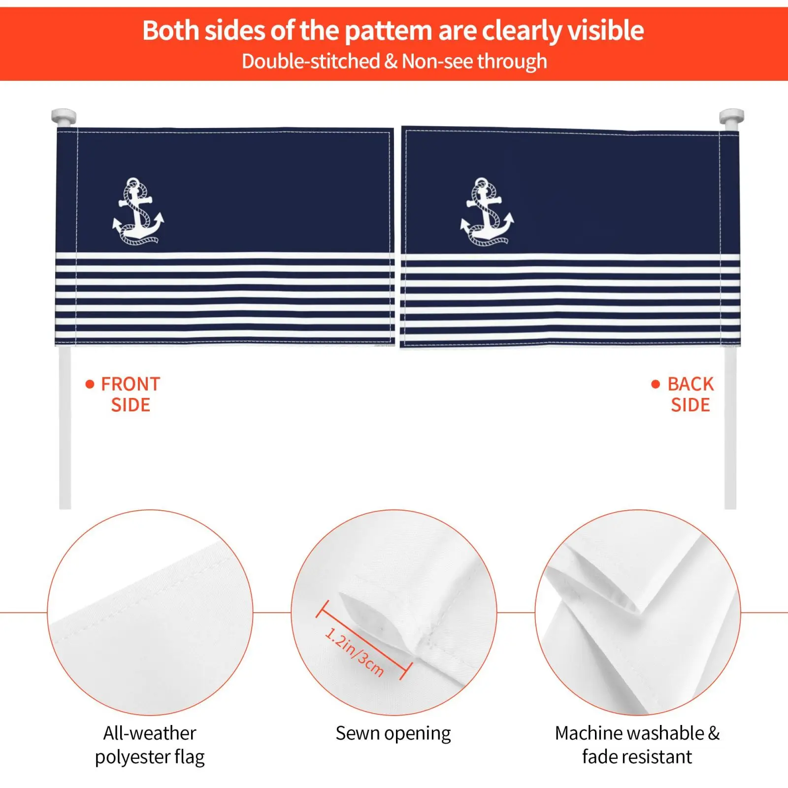 Темно-синие полосы и белый якорь уличный Декор флаг Автомобильный узор