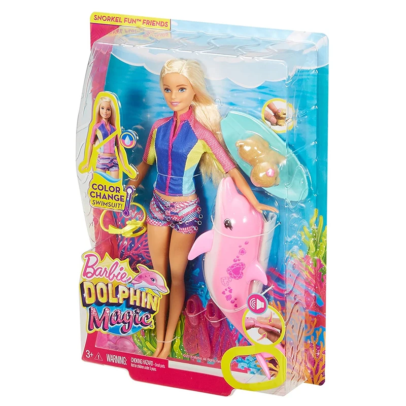 

Barbie FBD63 Action Figure Model Pop Color-Change Top Girls Puppy Squirt Toy Dolphin Magic With Sounds Aquatic Friends gift Toy