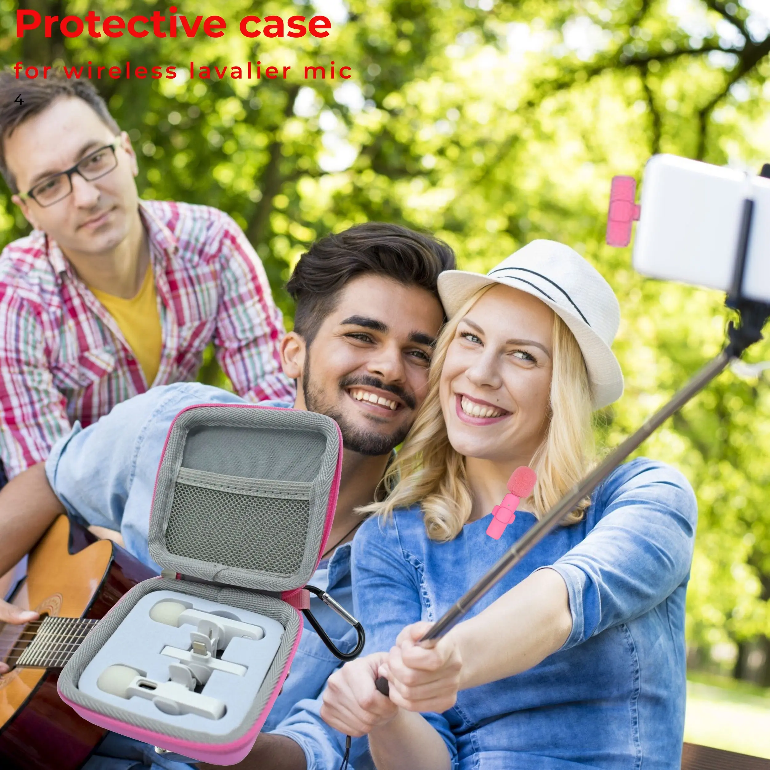 Розовый дорожный чехол для беспроводного петличного микрофона мини-микрофон с