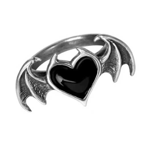 Металлические панк-кольца с изображением темной души демона, летучей мыши и сердца, черно-красное кольцо ювелирного изделия для пальцев мужчин и женщин, диаметром 15 мм, подарок для влюбленных.
