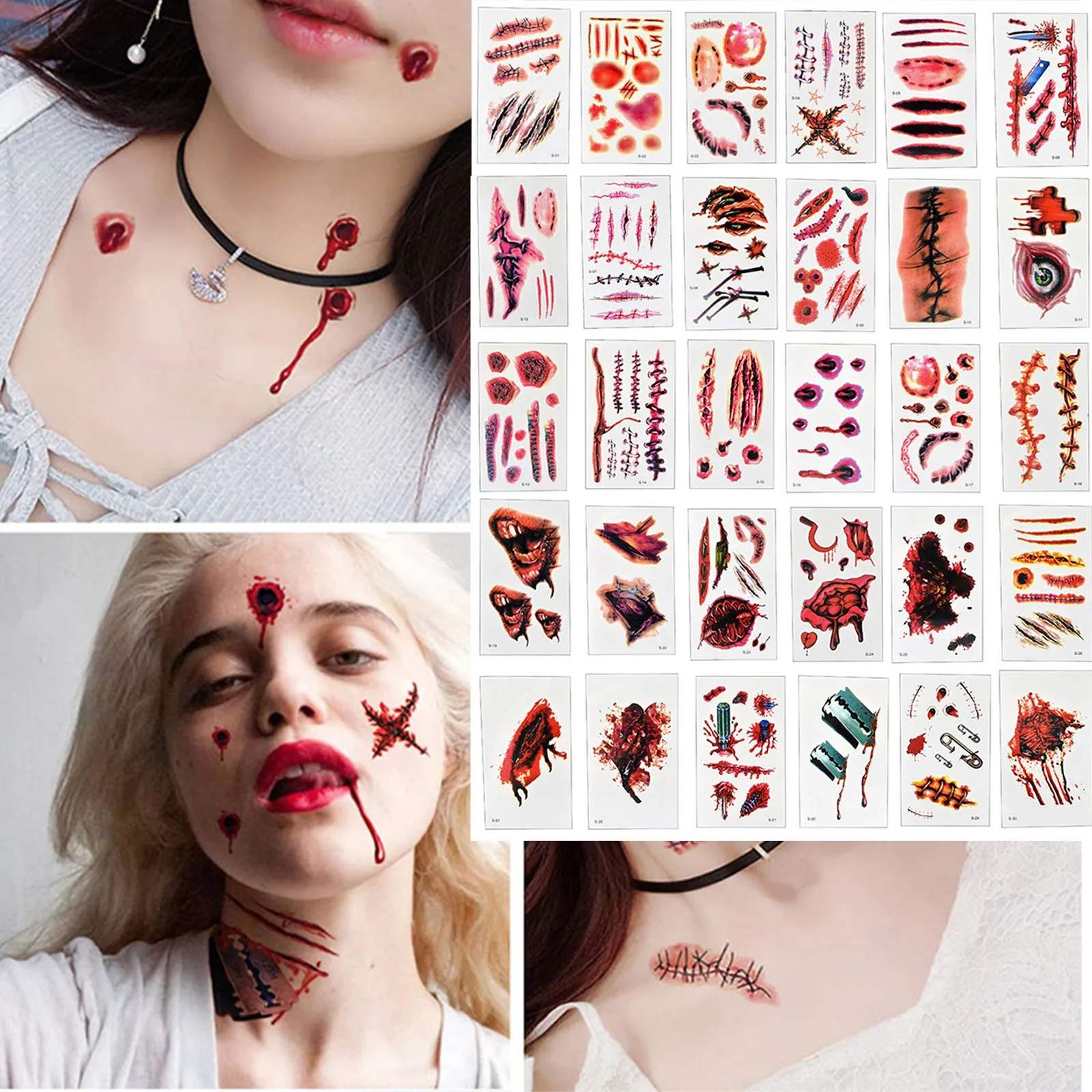 

Тату-наклейки на Хэллоуин с кровавой раной, имитация шрама, тату «сделай сам», Череп, кровь, Пальмовая печать, ужас, Хэллоуин, искусственное украшение