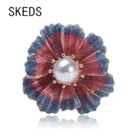 skeds fashion women pearl enamel flower brooch accessories casual plant clothing coat corsage lady wedding party brooches pins