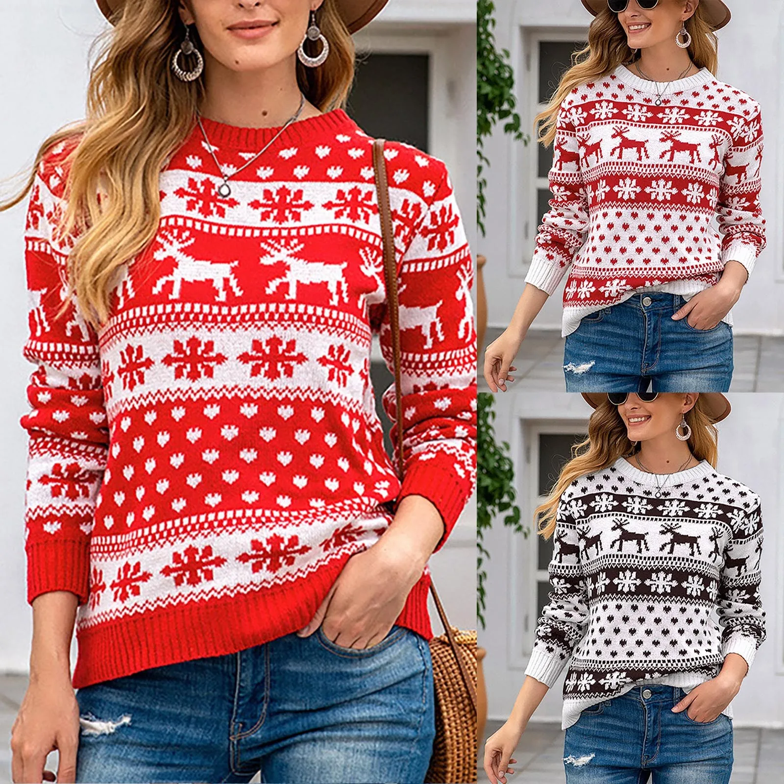 

Женский трикотажный пуловер с длинным рукавом и круглым вырезом