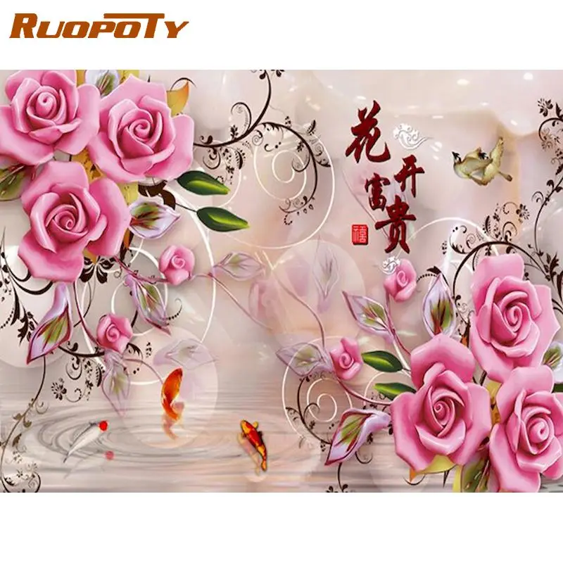 

RUOPOTY Diamond Painting Flower New Arrival Diamond Embroidery pink landscape Sale Cross Stitch Mosaic 5D DIY Art Home Decor