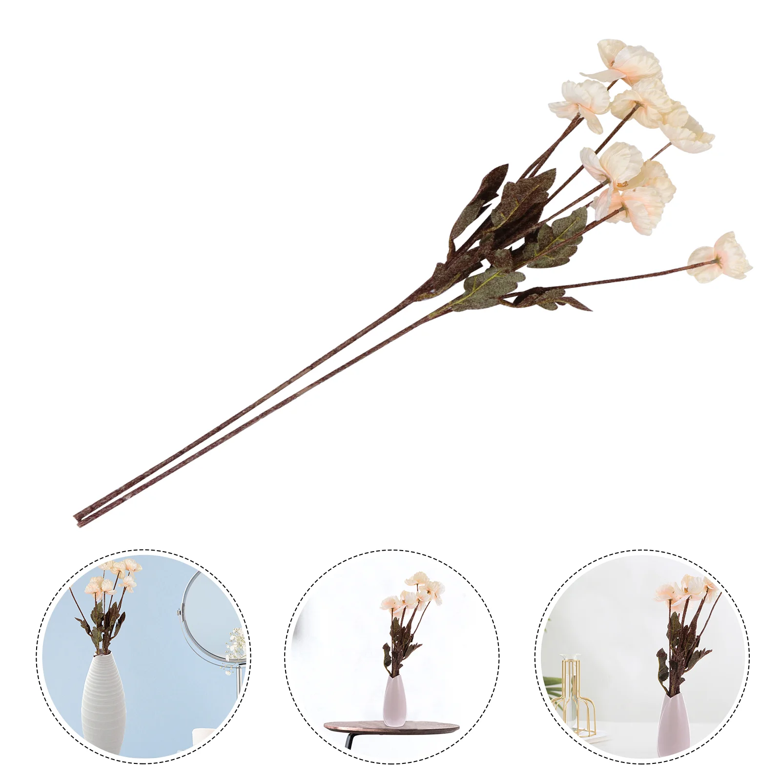 

2 Pcs Vintage Home Decor Artificial Flower Flowers Poppies 57X10CM White Silk Cloth Bride