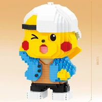 pokemon pikachu cool cap creative mini blocks kids funny toy bricks action figure toys for children