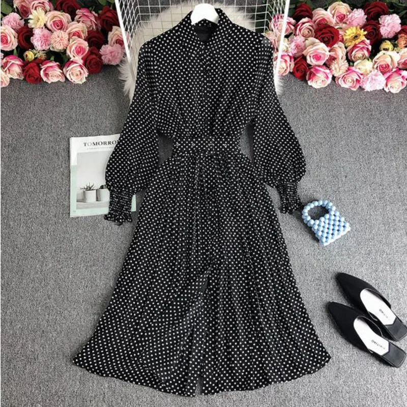 

Female Dress Casual Long Sleeve Women Dress 2023 Spring Autumn New Fashion Temperament Elegance Wave Point Women Dresses NBH782