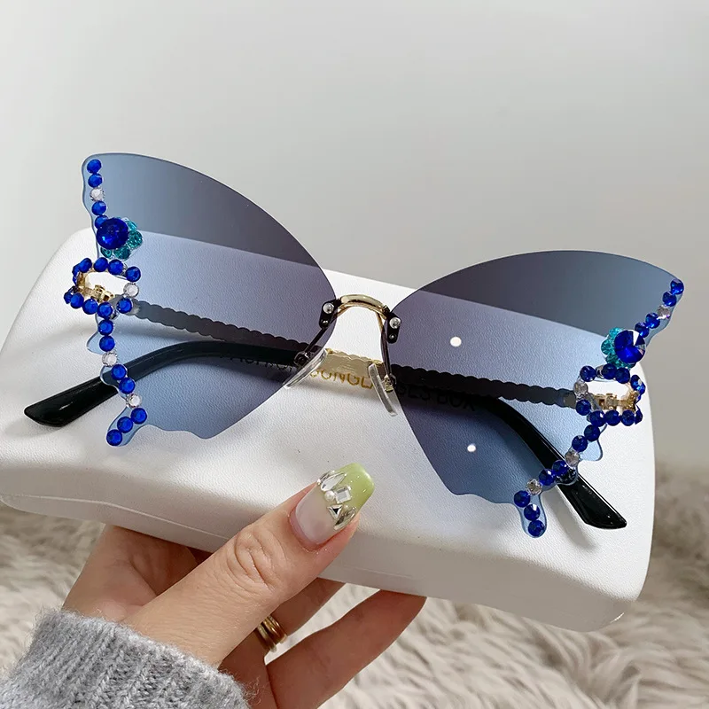 

Luxury Diamond Butterfly Sunglasses Women's Brand Y2K Retro Rimless Oversized Women's Glasses Sunglasses