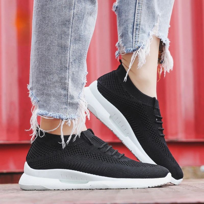 

Spring 2022 Women's Sneakers Breathable Knitted Casual Socks Shoes Lace up Ladies Shoes Female Students Vulcanized Running Shoes