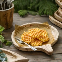 wooden round blade shaped dim sum plate breakfast silent style furnishings ornaments vintage paulownia solid wood plate